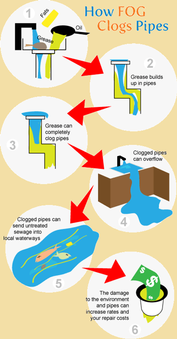 how FOG clogs pipes graphic